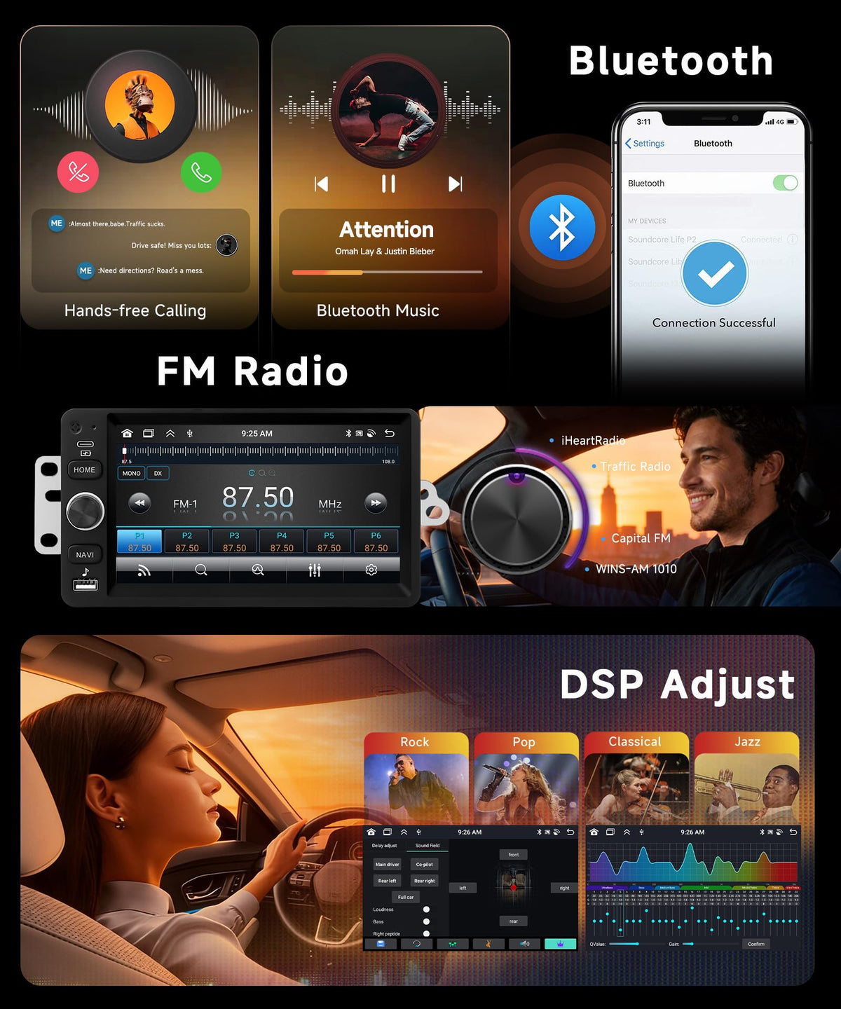 8 Core 6G+128G Android Car Stereo for Chevrolet Chevy Silverado Impala Tahoe GMC Sierra Yukon Hummer H2 with Wireless CarPlay Android Auto, 7” Car Radio GPS WiFi SWC BT Backup Camera