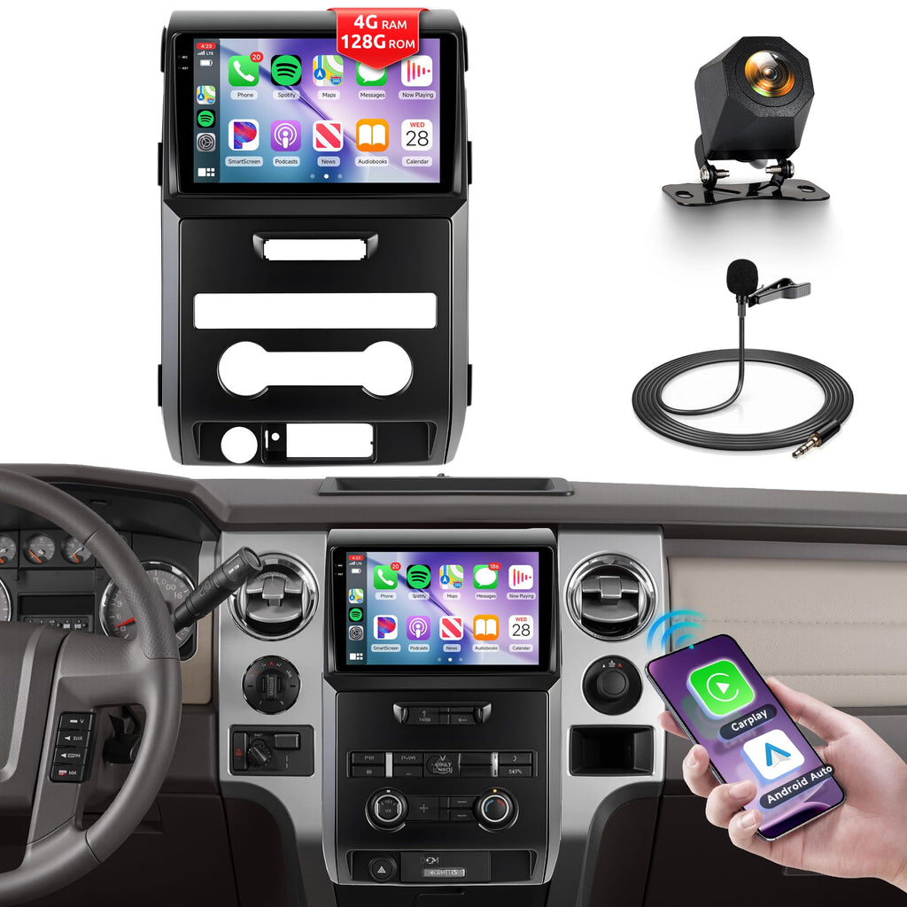 4G+128G Car Radio for Ford F150 2009 2010 2011 2012 with Wireless CarPlay Android Auto, 9 Inch Touchscreen Android Car Stereo with GPS WiFi Mirror Link SWC Bluetooth AM/FM EQ Backup Camera