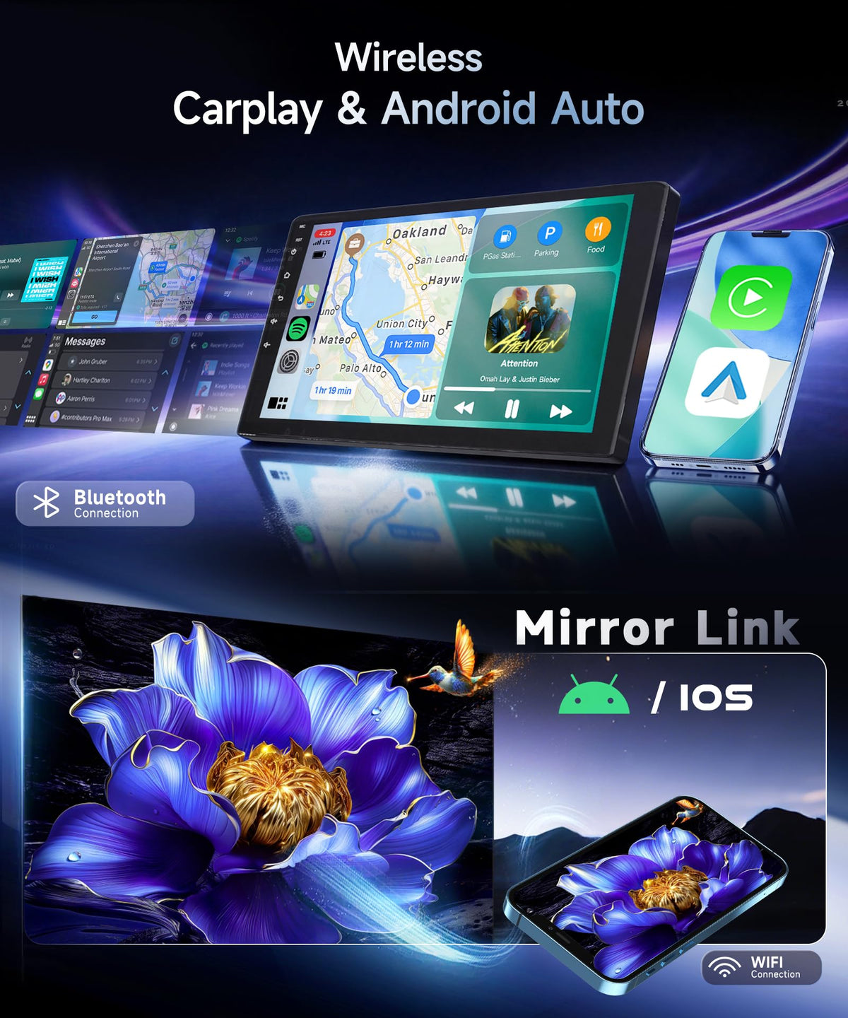 8 Core 6G+128G Android Car Stereo for Chevrolet Silverado/GMC Yukon 2007-2014 with Wireless Carplay Android Auto,10.1 Inch Touch Screen Car Radio