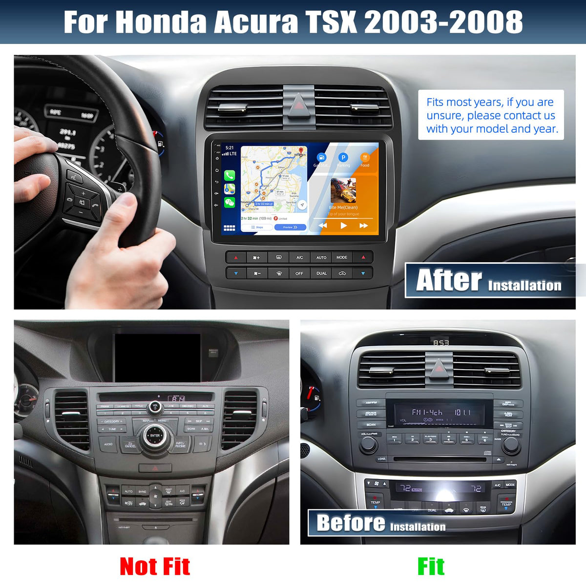 [2+64G] Android 15 Car Radio Stereo for Honda Acura TSX 2003-2008
