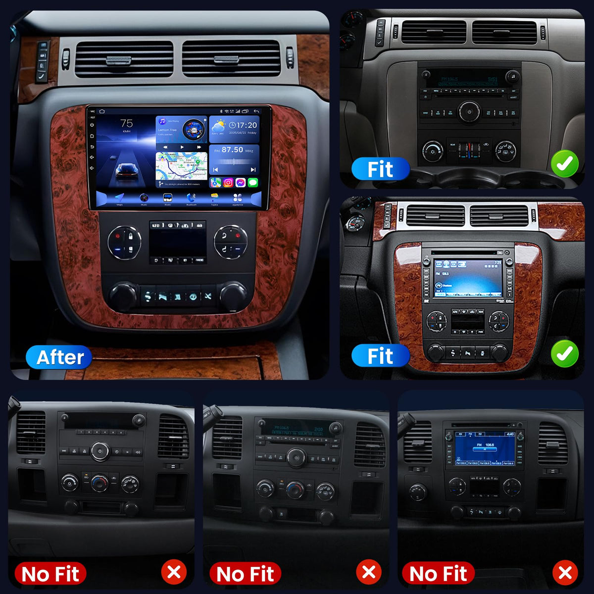 Android 15, 64GB Upgrade Car Radio for 2007-2013 GMC Yukon Chevy Tahoe Suburban Silverado: 1280 * 720 HD Touchscreen, Wireless CarPlay & Android Auto, GPS/WiFi/Bluetooth, Backup Camera, SWC