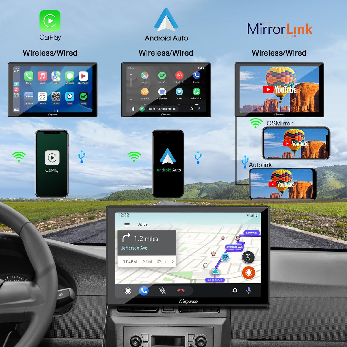 Carpuride W901 Pro Portable Carplay & Android Auto with Dula Bluetooth