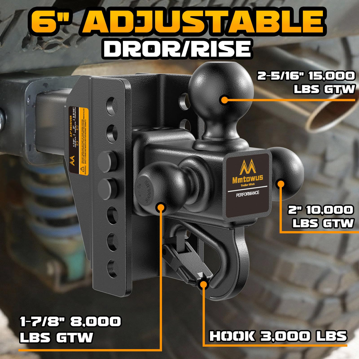 Adjustable Trailer Hitch -Drop Hitch Fit 2.5" Receiver-6" Drop/Rise