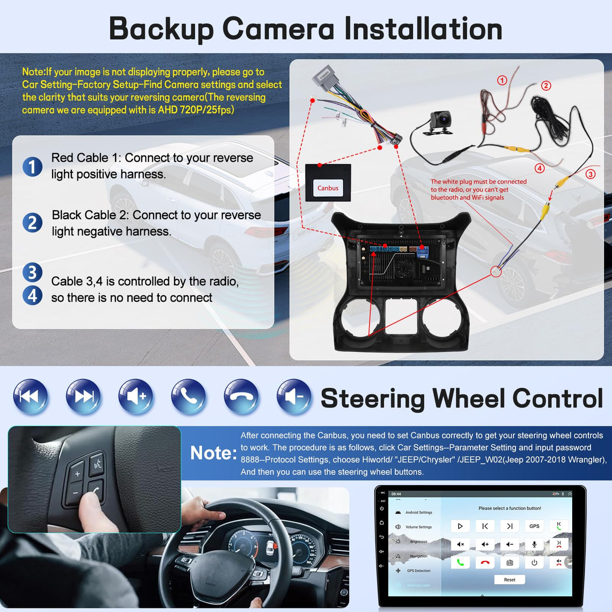8 Core 4+64G Qualcomm Radio for Jeep Wrangler 2011 2012 2013 2014, Android Wrangler Car Stereo 10.1 inches Touch Screen/Carplay/Android Auto/Bluetooth 5.1/SWC/FM RDS