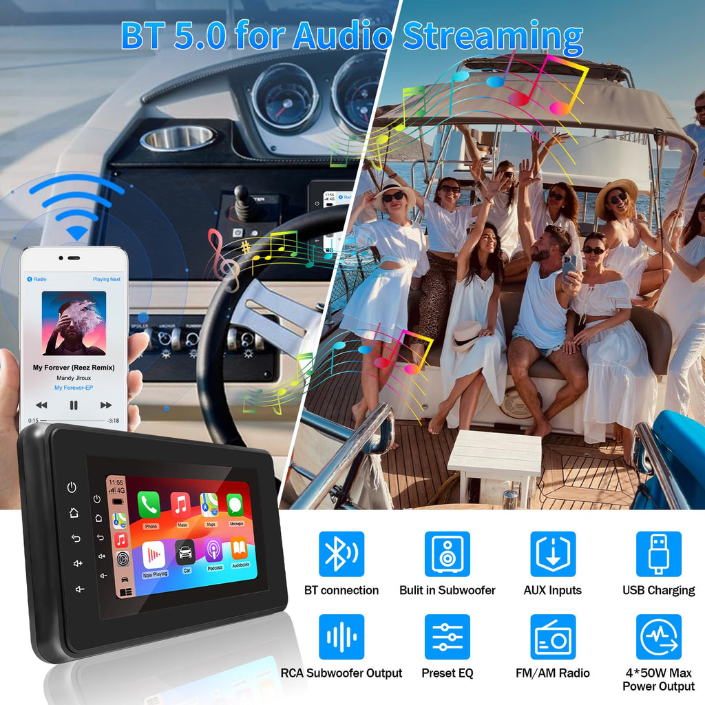 Geloo 2026 Upgraded Marine Stereo with Wireless CarPlay and Android Auto