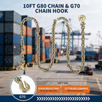 10ft 3/8" Chain and Binder Kit 4 Pack, 3/8"-1/2" Ratchet Load Binders