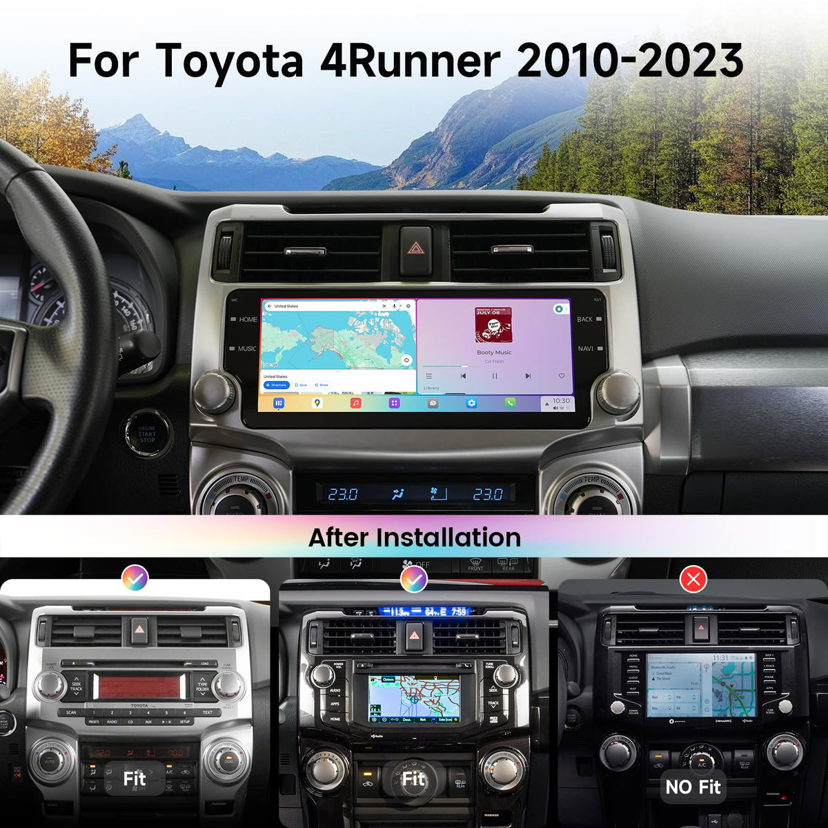 10.25" QLED Car Radio for 4Runner 2010-2024, Wireless CarPlay