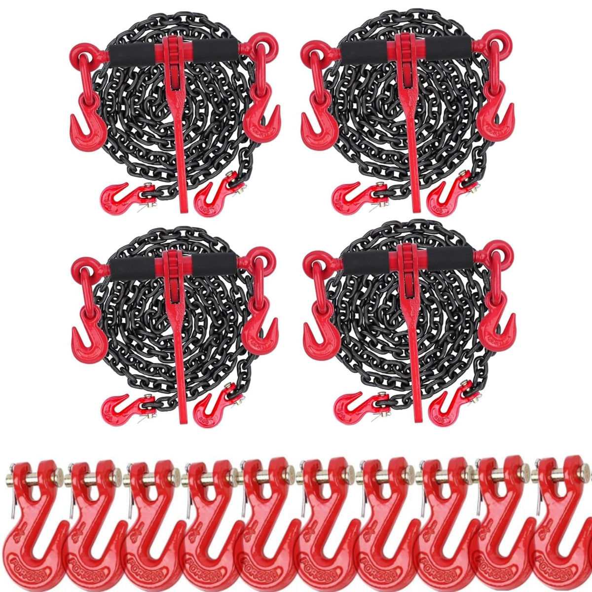 G80 5/16"(4PC*Chain and Binder Kit+10PC Hooks)