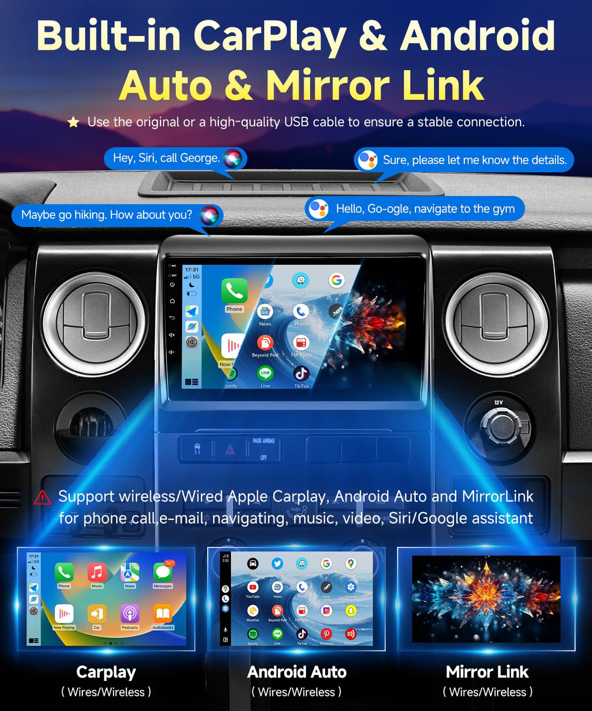 VQU Car Stereo for Ford F150 2009 to 2012, 10.2 Inch Car Radio Upgrade for F-150 2010 2011 Manual A/C, Android 13 Touch Screen CarPlay/Android Auto Radio with Backup Camera/FM/SWC/DPS (2+32G)