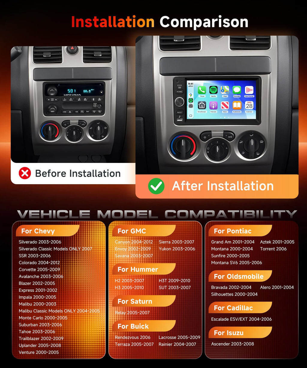 8 Core 6G+128G Android Car Stereo for Chevrolet Chevy Silverado Impala Tahoe GMC Sierra Yukon Hummer H2 with Wireless CarPlay Android Auto, 7” Car Radio GPS WiFi SWC BT Backup Camera
