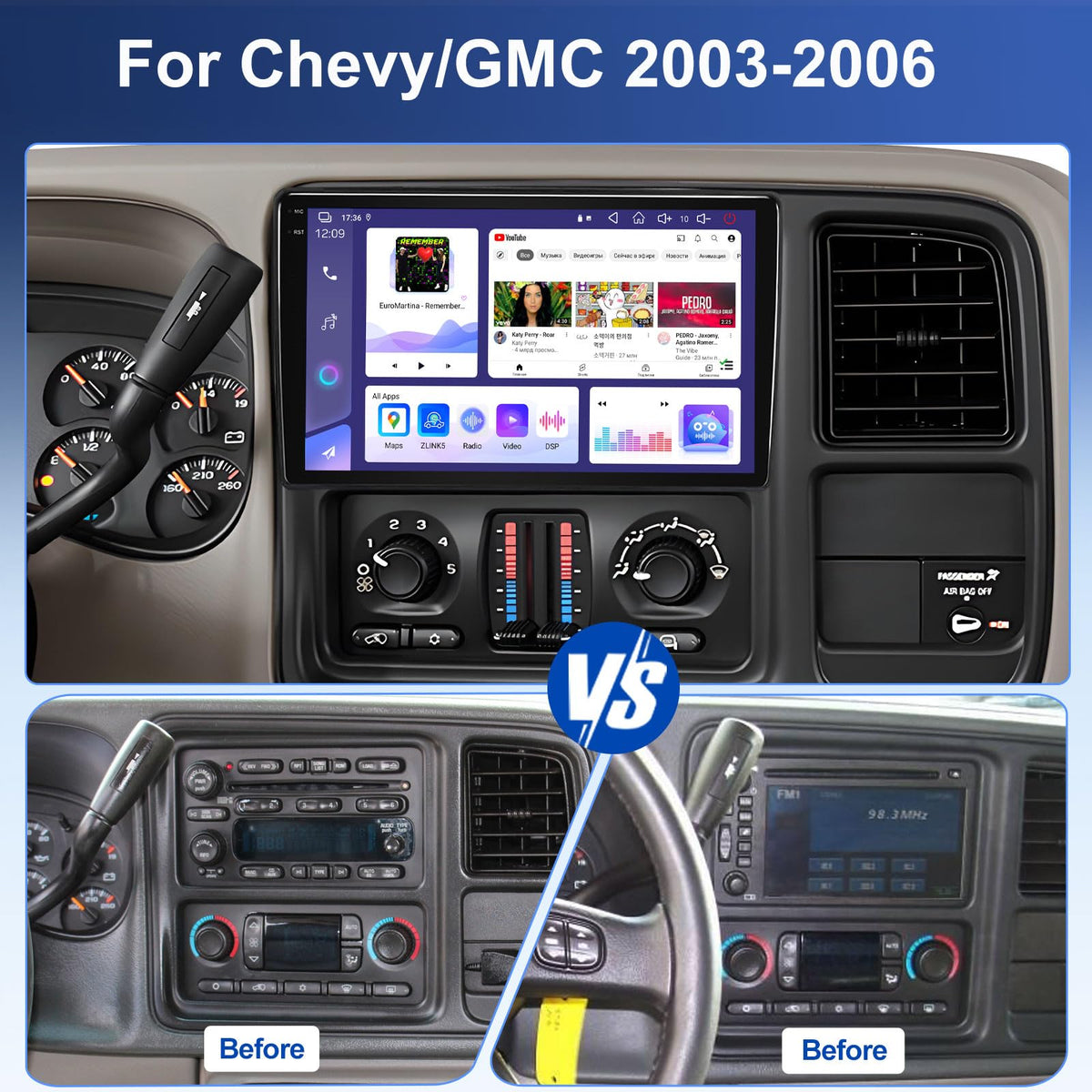 9 Inch Car Stereo for Silverado, Sierra, Suburban, Tahoe 2003-2006