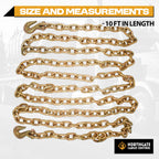 Transport Chain - 3/8" x 10 ft Long, Grade 70 Chain with Clevis Grab Hooks - G70 Load Binder Chain, 6,600 lbs WLL - Pack of 4 (Northgate Cargo Control)