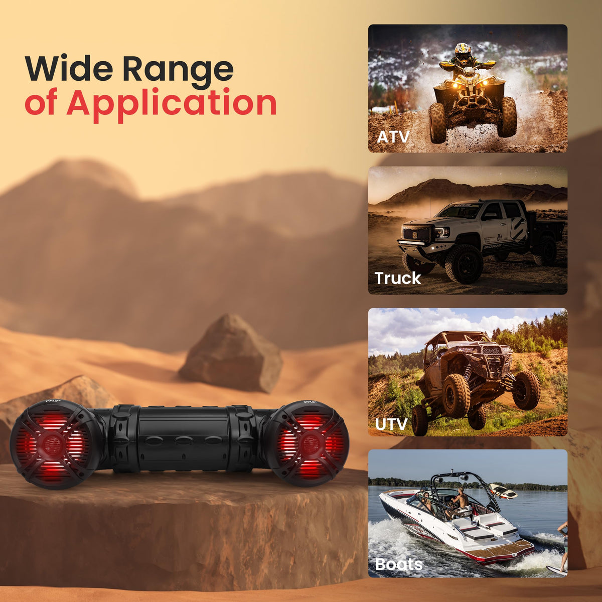 Pyle Marine ATV Powered Speakers - 4.0 Wireless Bluetooth, 800 Watt, Color Changing LED Lights, IP44 Waterproof, 6.5“ Dual Audio Sound System for UTV, Golf Carts, Jetski and Snowmobile - PLATV65BT.5