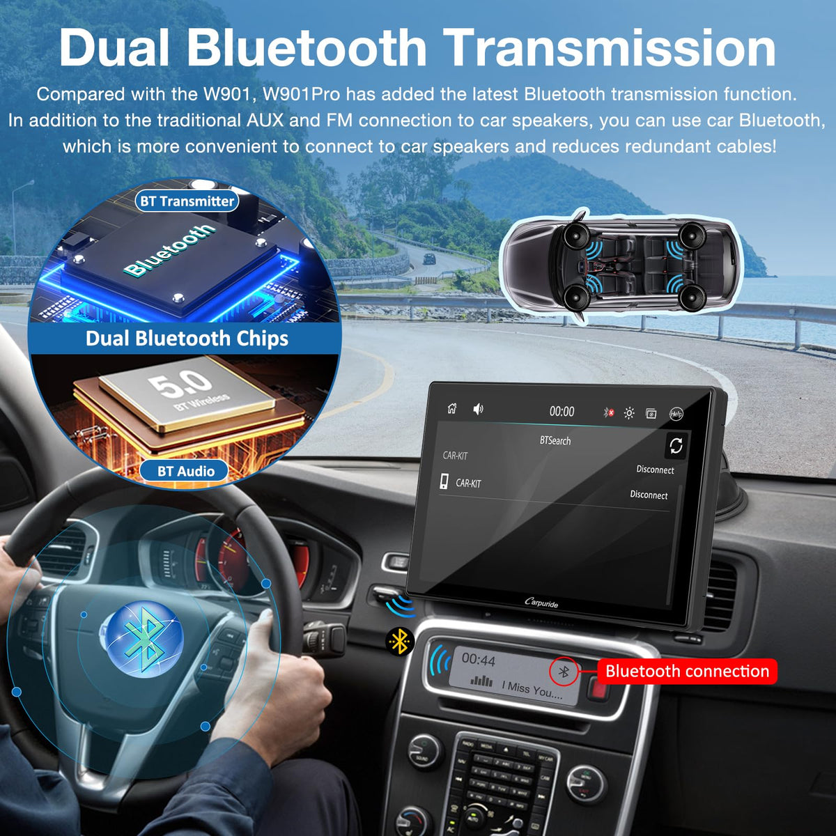 Carpuride W901 Pro Portable Carplay & Android Auto with Dula Bluetooth