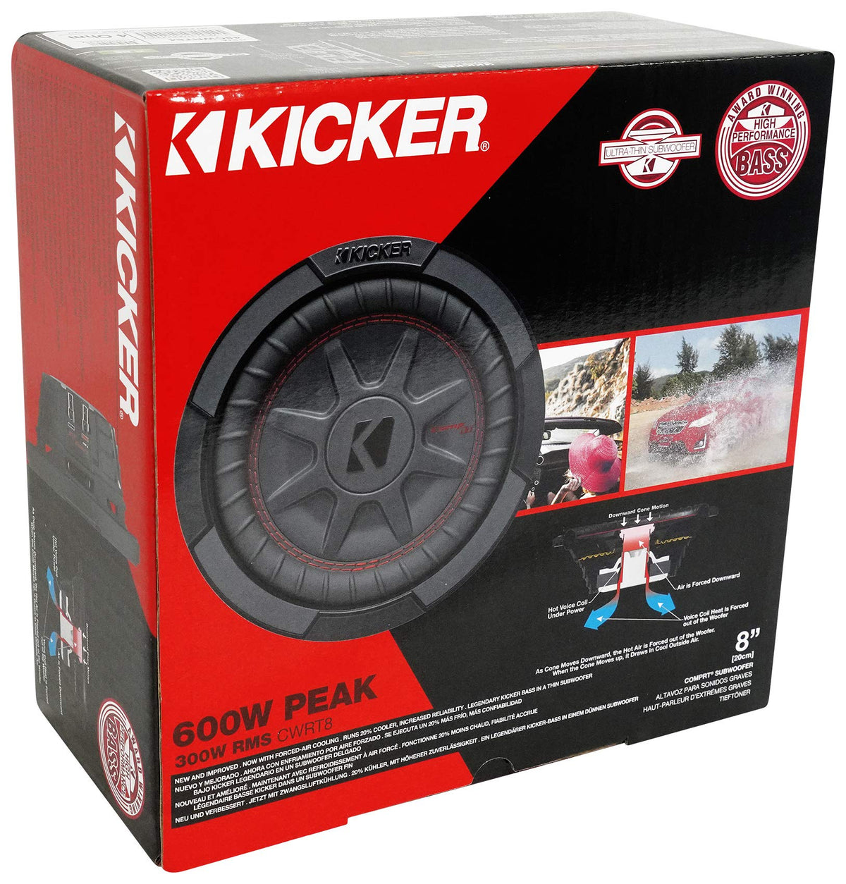 KICKER 48CWRT84 COMPRT8 600w 8 inches Shallow Car Subwoofer Bundle with Rockville dB11 1400w Mono 2-Ohm Amplifier Car Amp with Bass Remote & Rockville RWK41 Installation Wire Kit (3 Items)