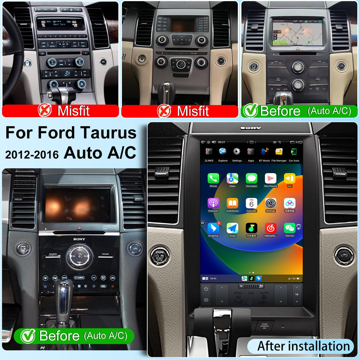 13.3 inch Car Stereo for Ford Taurus 2012-2016 High Level, Wireless CarPlay