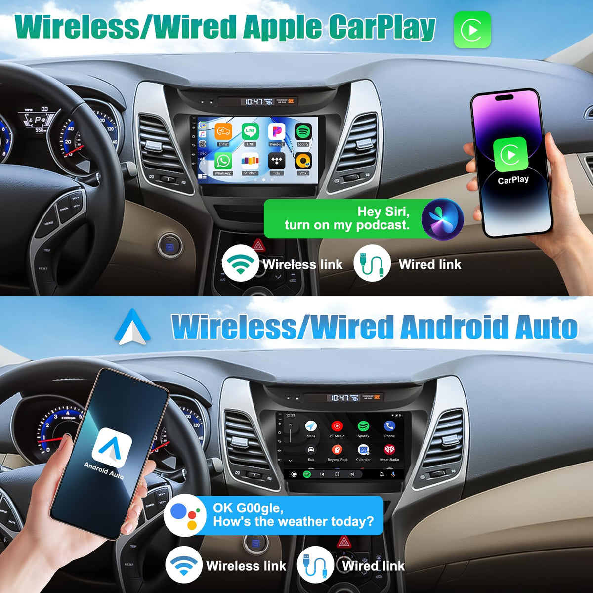 SIXTOP Canbus Included 2+64G Android Car Stereo Radio for Hyundai Elantra 2014-2016 Wireless CarPlay Android Auto 9 Inch Touchscreen Bluetooth GPS Head Unit FM/RDS WiFi EQ SWC AHD Rear Camera