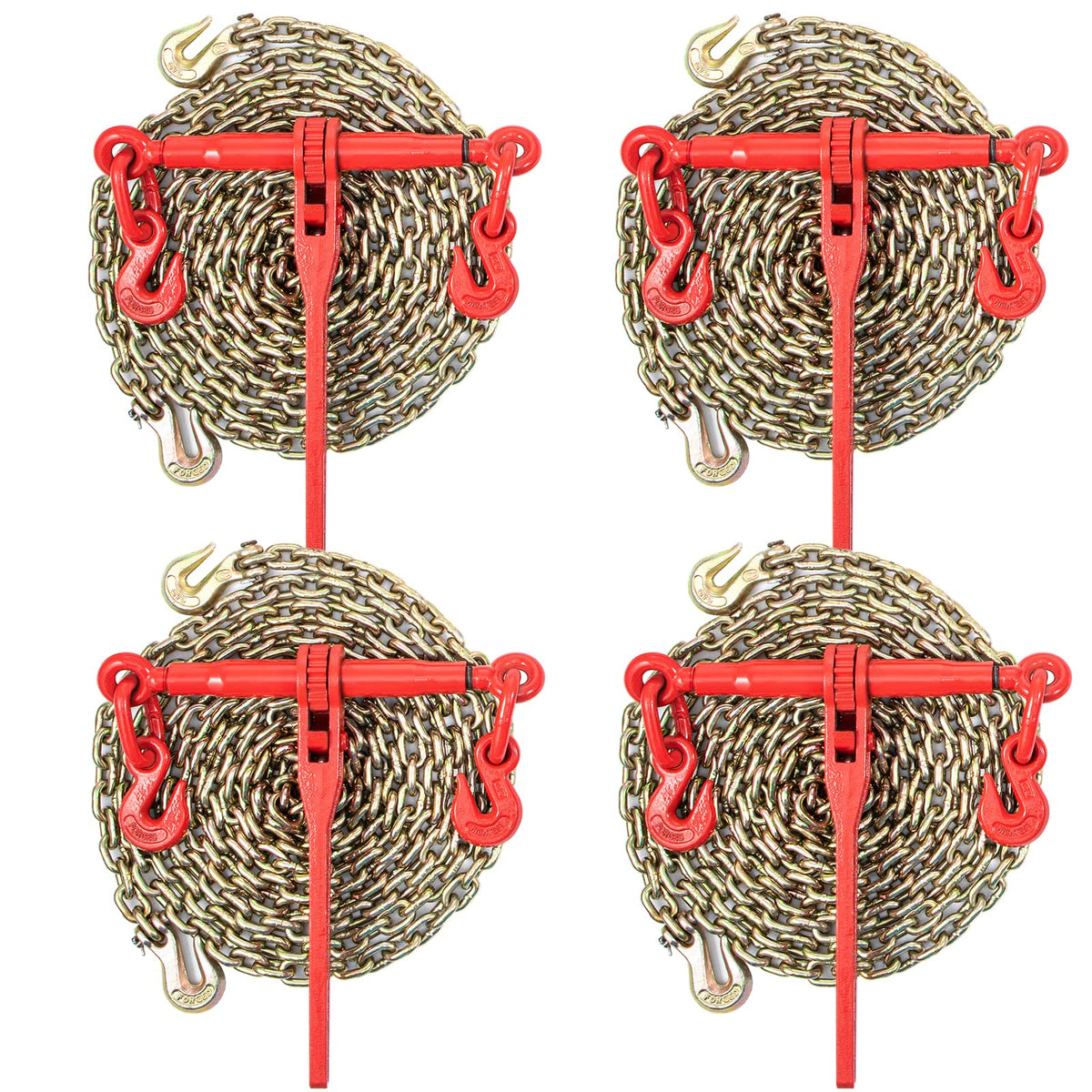 VEVOR Chain Load Binder, 5/16" Tie Down Kit & Truck Straps, 4" x 30' Heavy Duty Tie Down w/Flat Hooks 18,000lbs Break Strength
