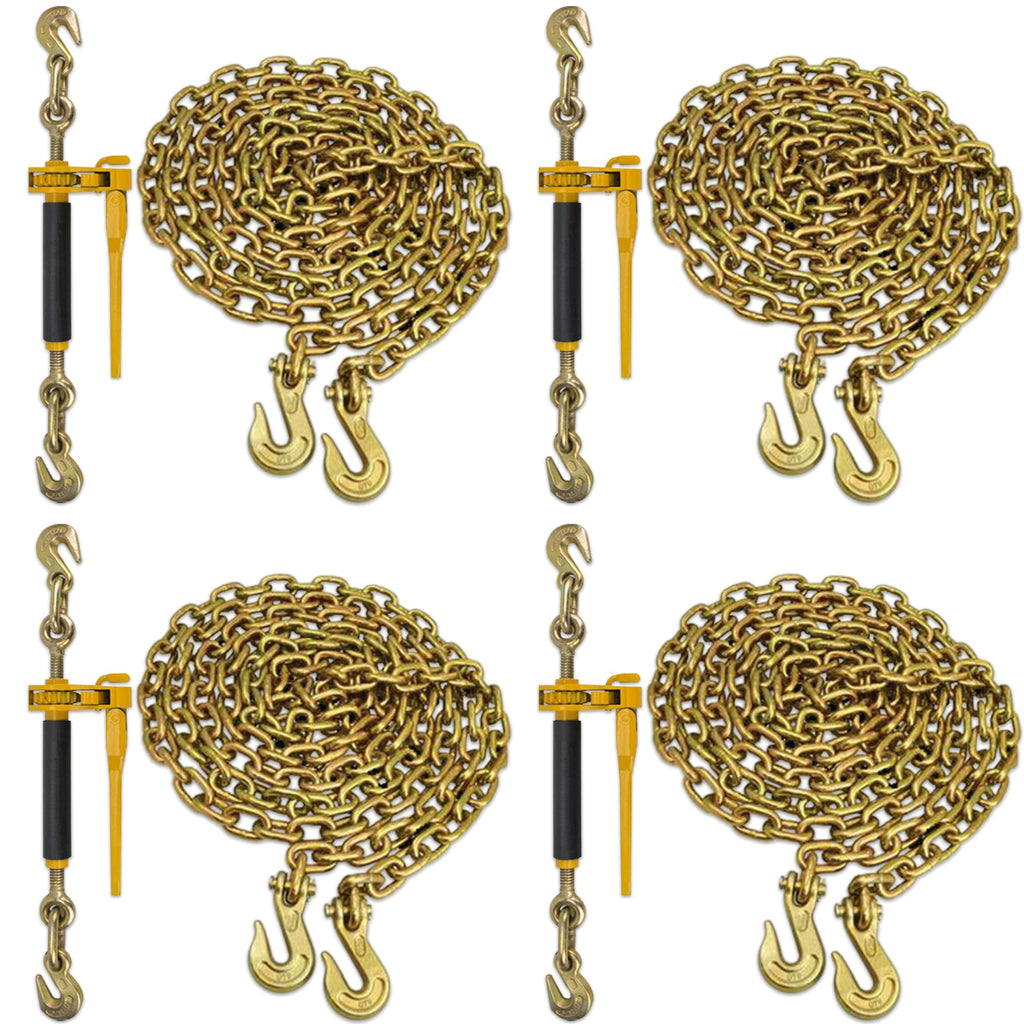 NCC · Heavy Duty · (4) G70 3/8" x 10' Transport Chain & (4) 5/16"-3/8" Peerless QuikBinder · for Tie Down, Hauling, Towing, Cargo Control