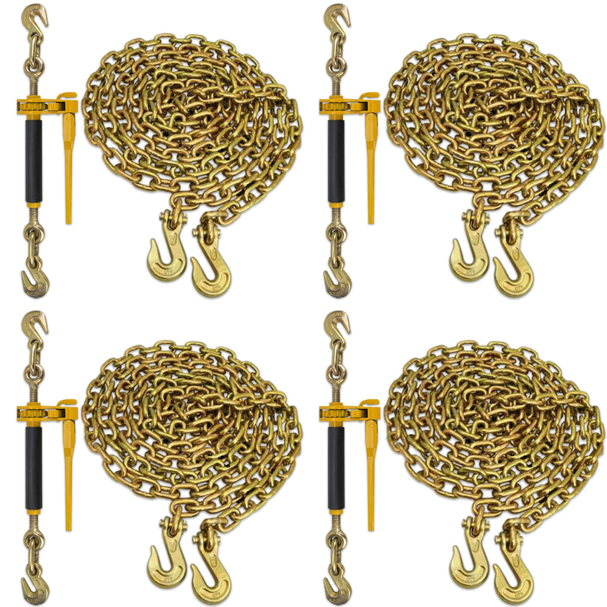 NCC · Heavy Duty · (4) G70 3/8" x 10' Transport Chain & (4) 5/16"-3/8" Peerless QuikBinder · for Tie Down, Hauling, Towing, Cargo Control