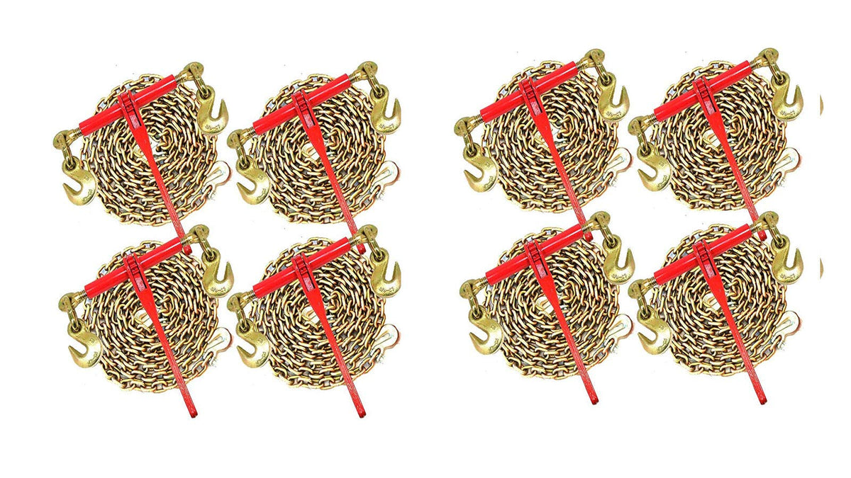 3/8 Transport Hauling Load Package - 8X Ratchet Binders - 8X 20' Foot Chains