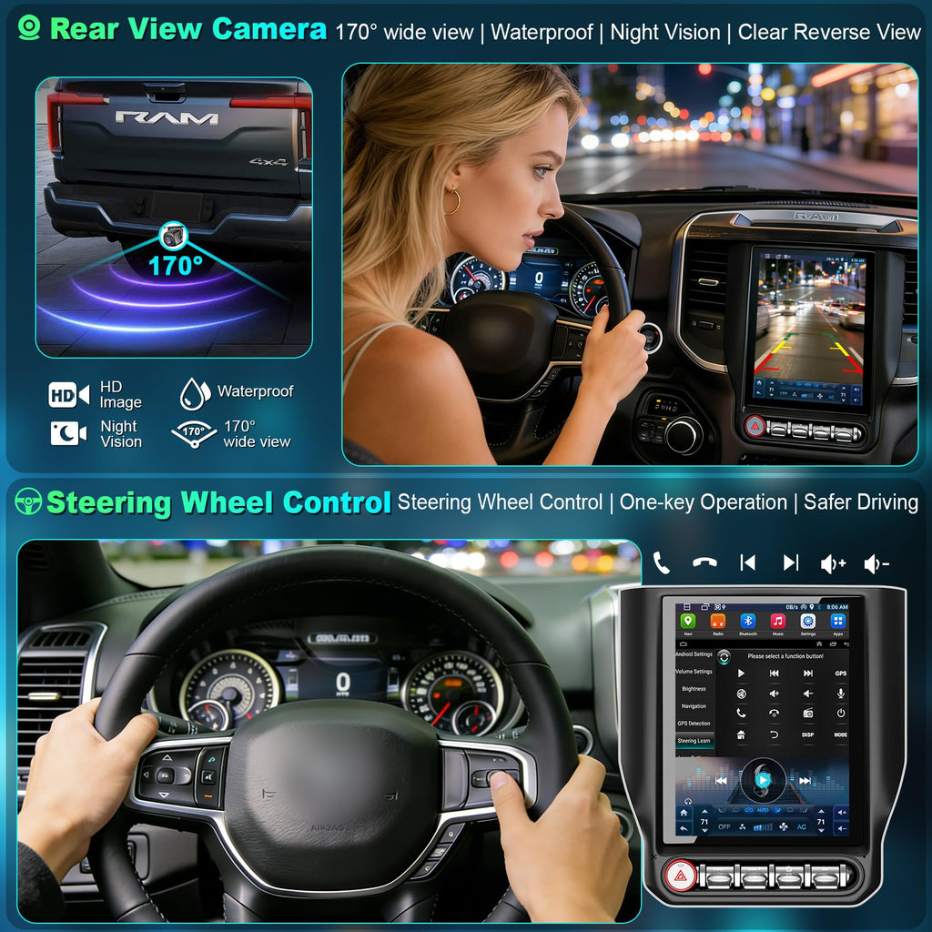 Android Car Radio Stereo for Dodge RAM 1500 2500 3500 4500 5500 2019-2024