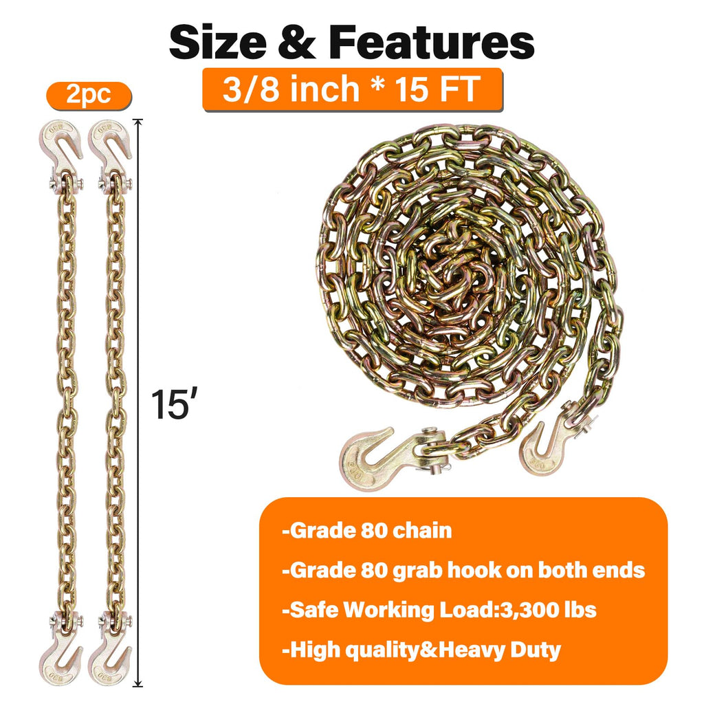 Grade 80 Chain and Binder Set w/ G80 Chain Hooks - 9,200 lbs WLL