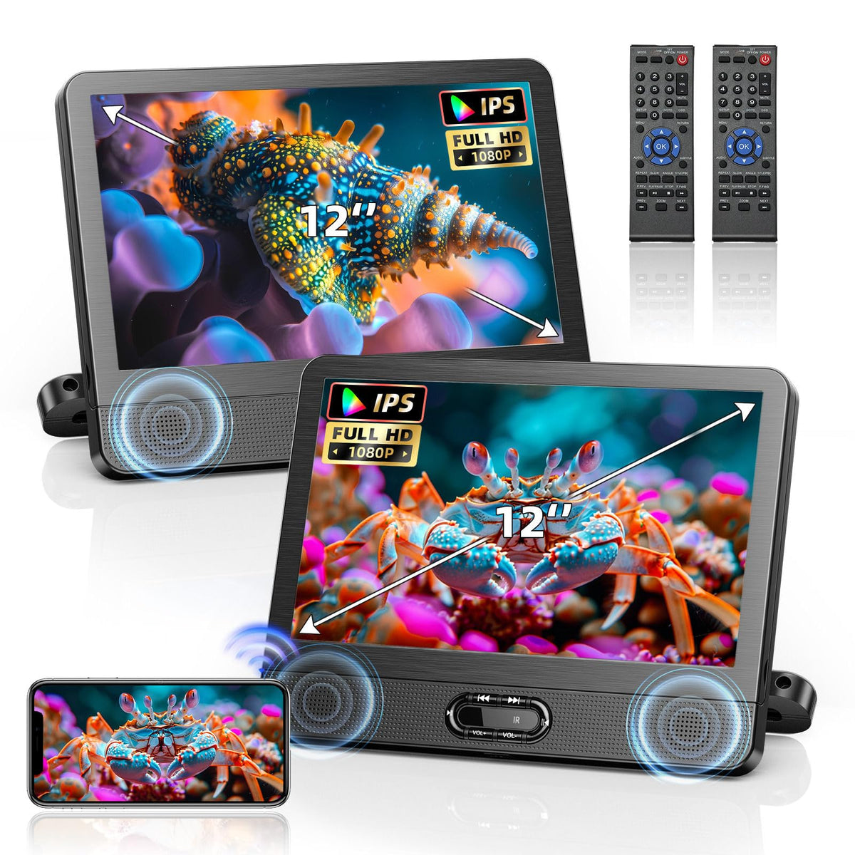 12" Car DVD Player Dual Screen Support Wireless Screen Mirroring