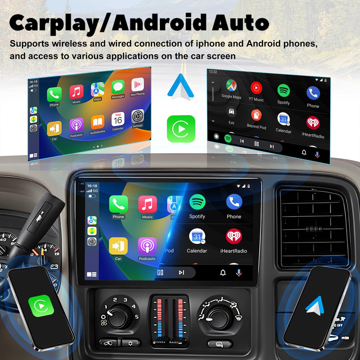 4+64G 9 Inch QLED Touch Screen Car Stereo for GMC Sierra Yukon 2003-2006