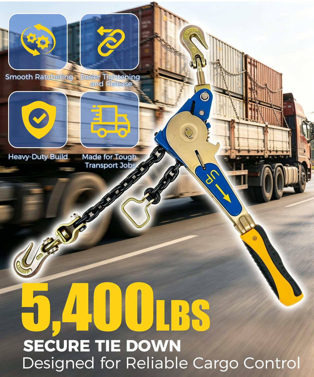 2 Pack 5/16"-3/8" EZ Ratchet Chain Binders with Grab Hooks