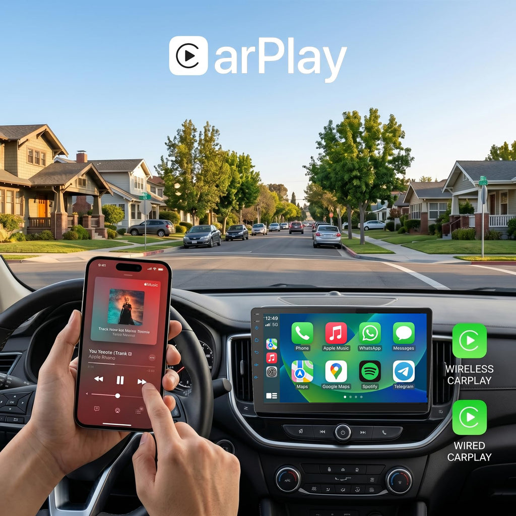 10 Inch Android Car Stereo Double Din with Wireless CarPlay, 360 Panoramic Surround View System, HD Touchscreen Vehicle GPS Navigation, 4G+64G Car Android Radio with 360 Camera, Double Din