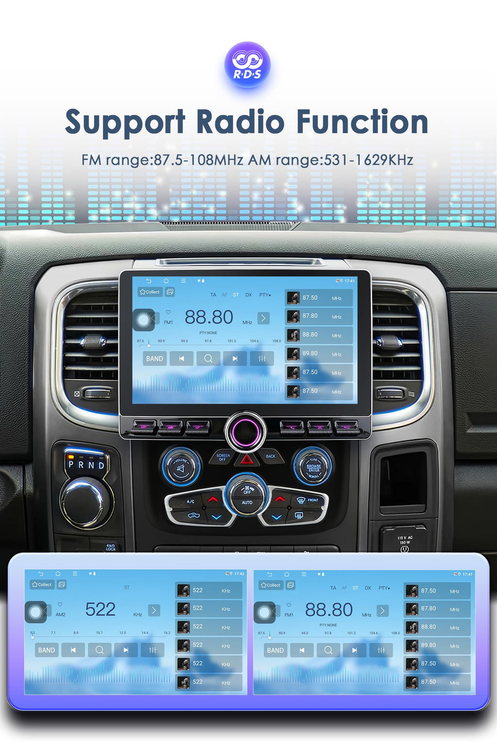 10.2“ HD 4GB+ 64GB Android15 Car Radio Stereo for Dodge Ram 1500 2500 3500 2013-2018 Volume Knob Keybutton Wireless Carplay/Android Auto Steering Wheel Control Bluetooth(Auto AC)