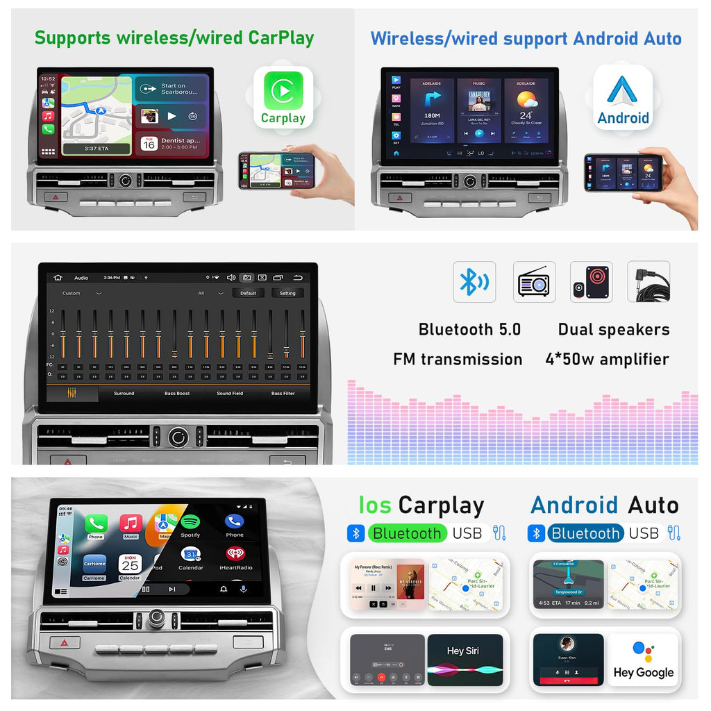Stereo Radio Dash Kit for Toyota 4Runner Radio 2009-2022, Silver Upper 13.3" Android Head Unit TS10, 4+32G, Wireless CarPlay & Android Auto GPS Navigation AHD Backup Camera