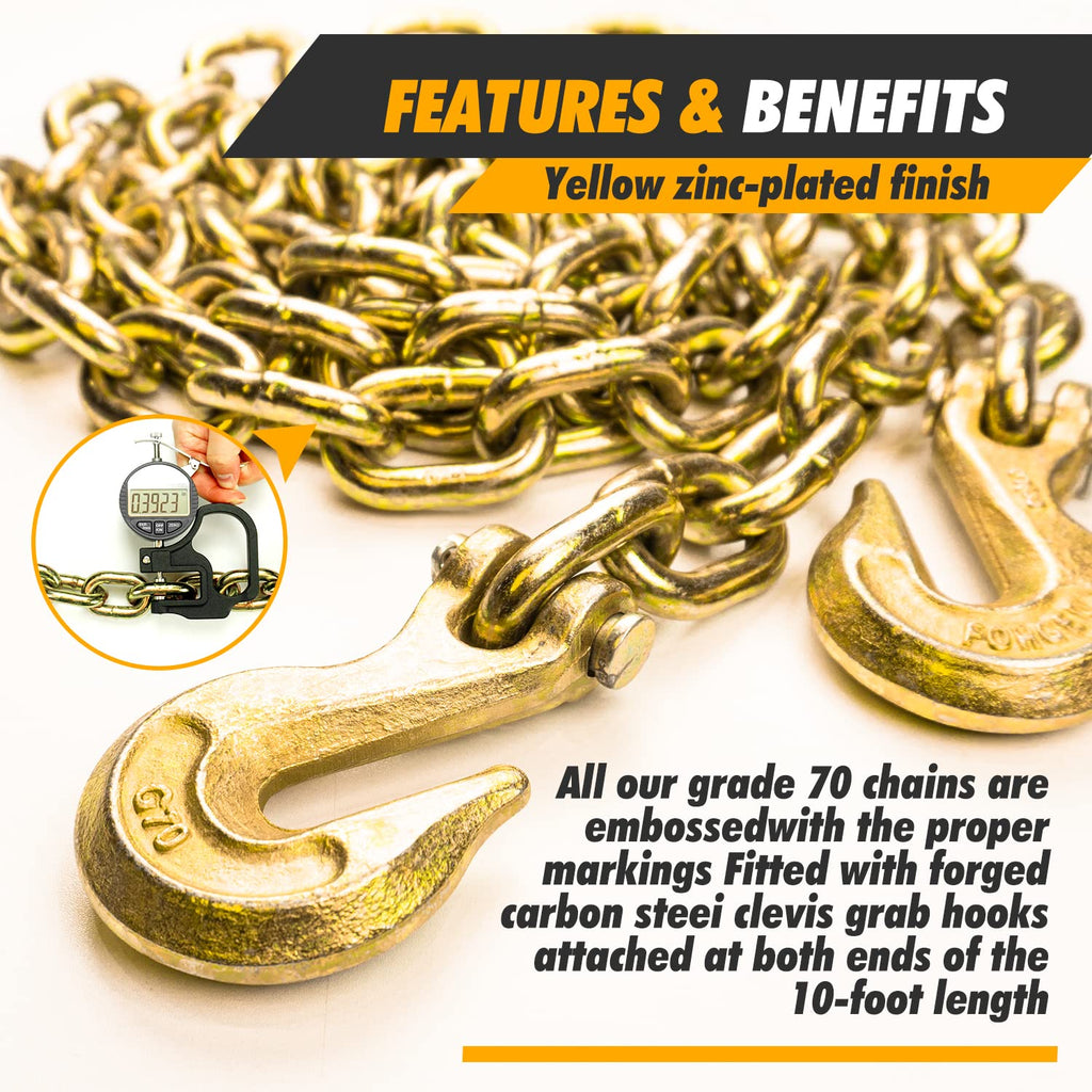 Chain Binder 3/8" -1/2" Grade 70 and 3/8"×10ft Chains Includes (4) Binders and (4) Chains for Industrial Agricultural Towing Applications in Chain and Binder Kit