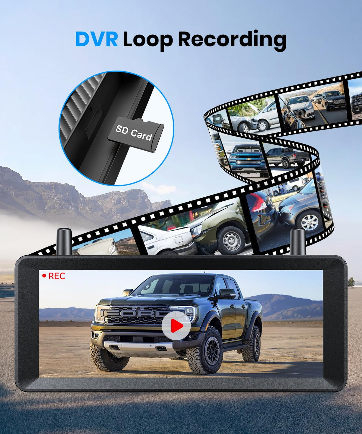 AUTO-VOX 2 Solar Wireless Backup Camera, 7.2" Split Screen for Dual Views