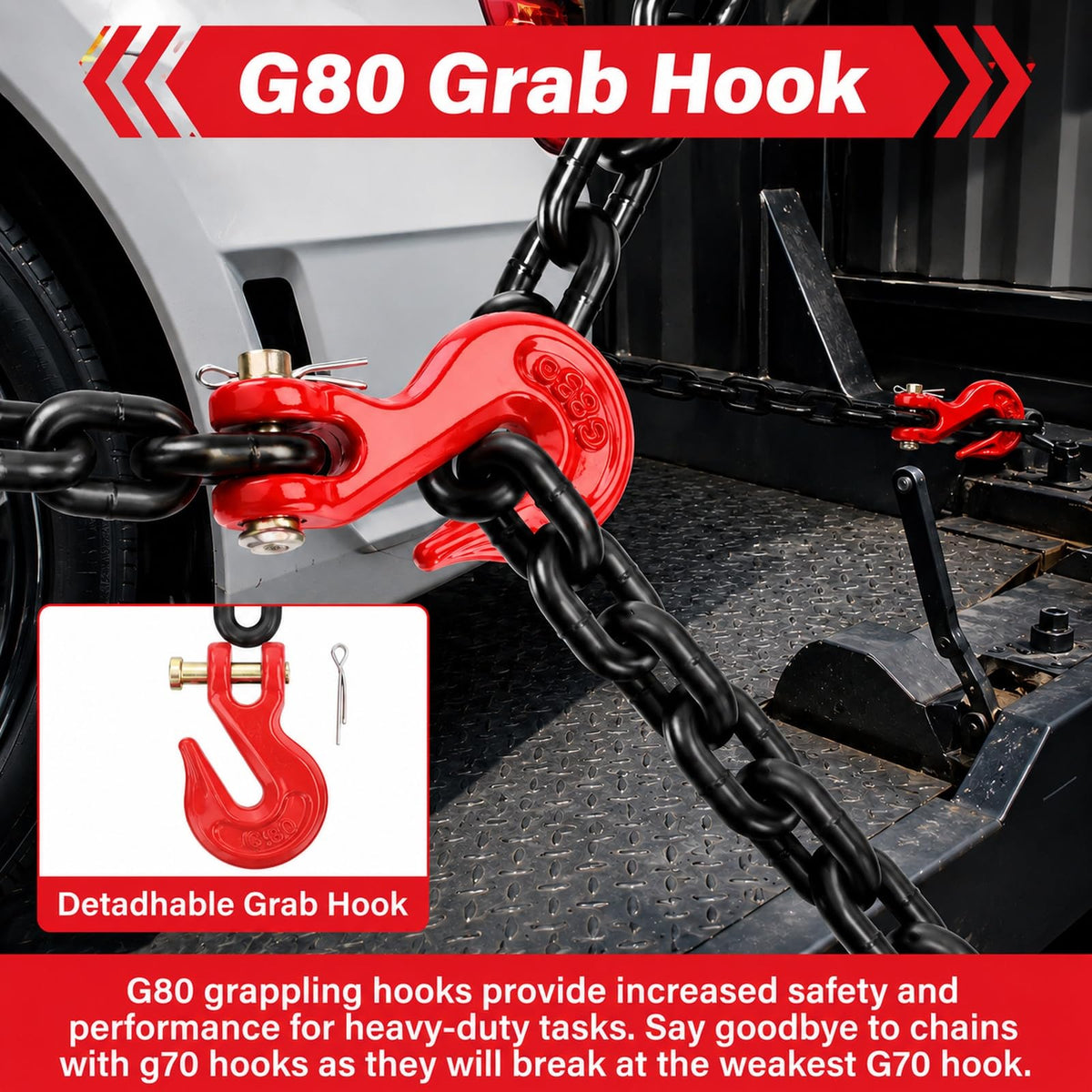 5/16"- 3/8" Ratchet Load Binder with G80 Chain 4Pack 5/16" Tie Down Kit