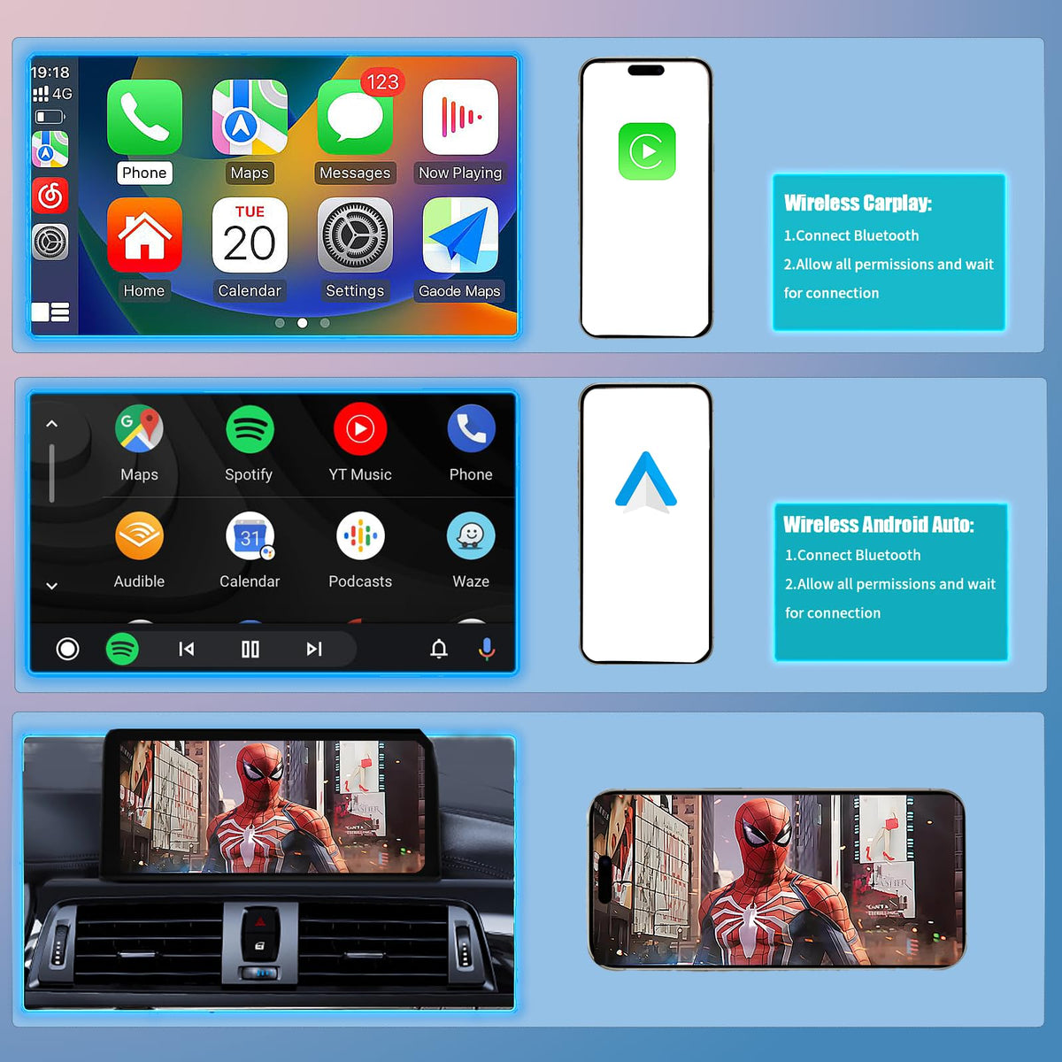 Wireless CarPlay Android Auto Retrofit Kit Decoder Box for BMW NBT System 1/2/3/4/5/6/7 Series X3/X4/X5/X6,Support Mirror Link,Camera, GPS, Siri, YouTube, for BWM Accessories