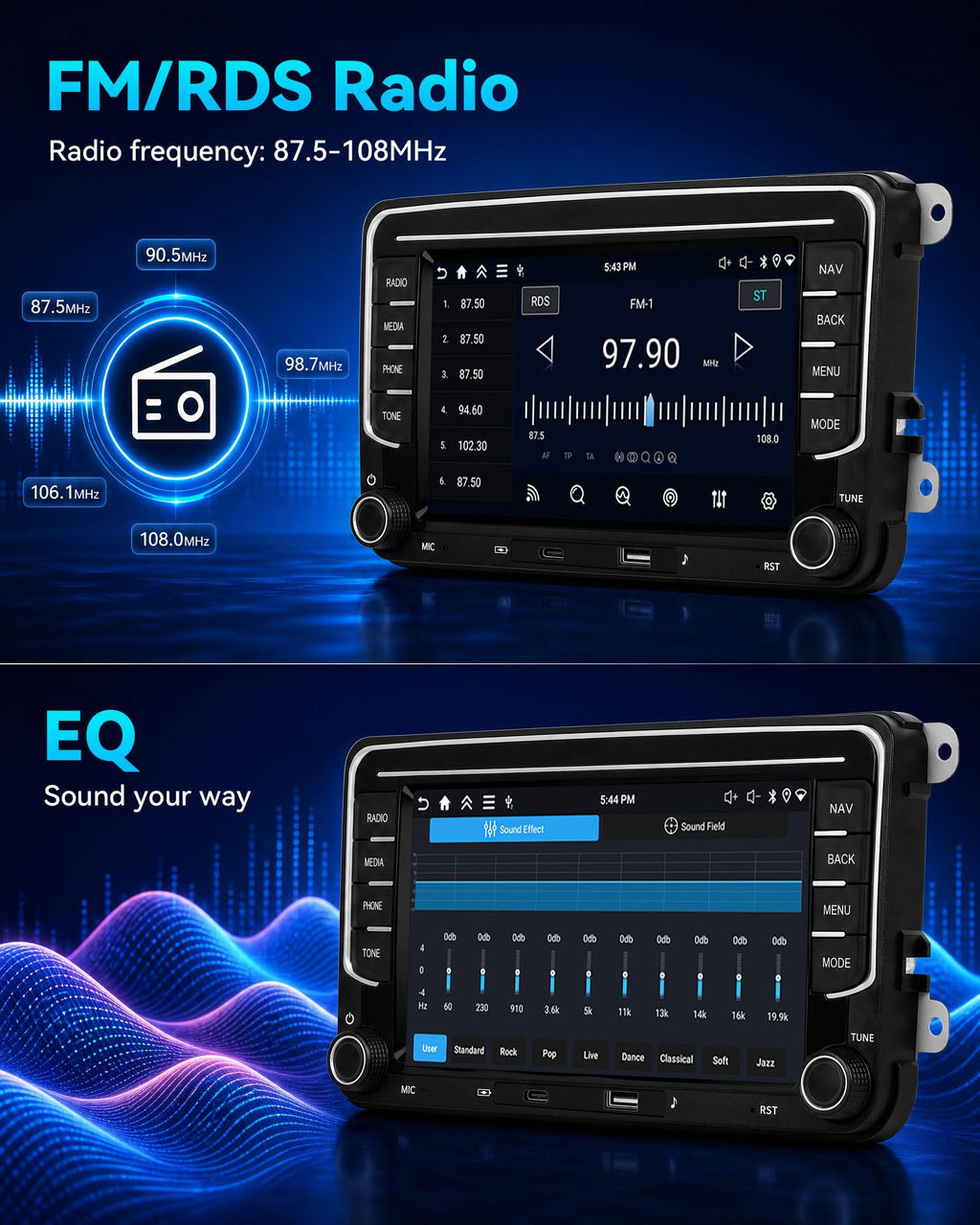 4G+128GB Android 15 Car Stereo for VW Car Radio with Wireless Carplay