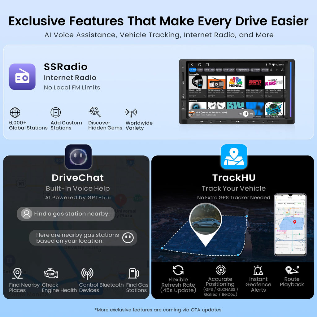 S8 Gen4 7" Android Double DIN Car Stereo with 4G LTE, Wireless CarPlay & Android Auto, QLED Touchscreen, DSP 4V Pre-Outs, Optical Out, HDMI in/Out, GPS Tracker, LED Sync Bar, S84G2D7PB
