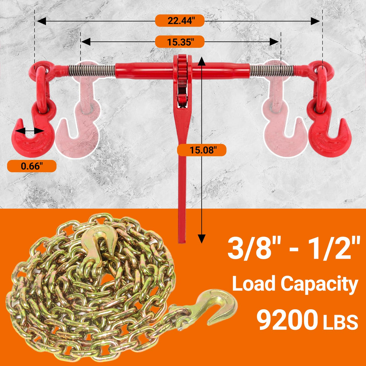 Ratchet Chain Binder & Chain 3/8" x 20' Chain