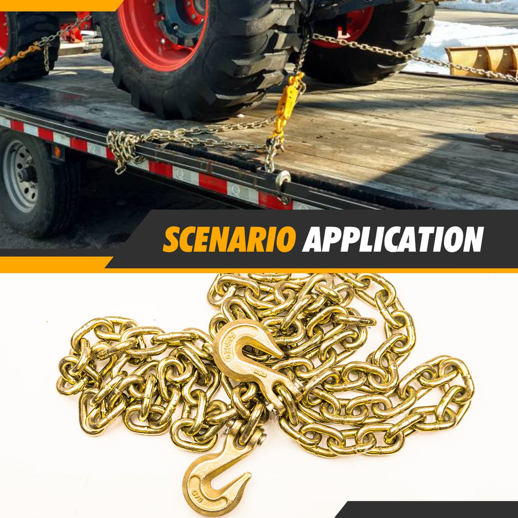 Chain Binder 3/8" -1/2" Grade 70 and 3/8"×10ft Chains Includes (4) Binders and (4) Chains for Industrial Agricultural Towing Applications in Chain and Binder Kit