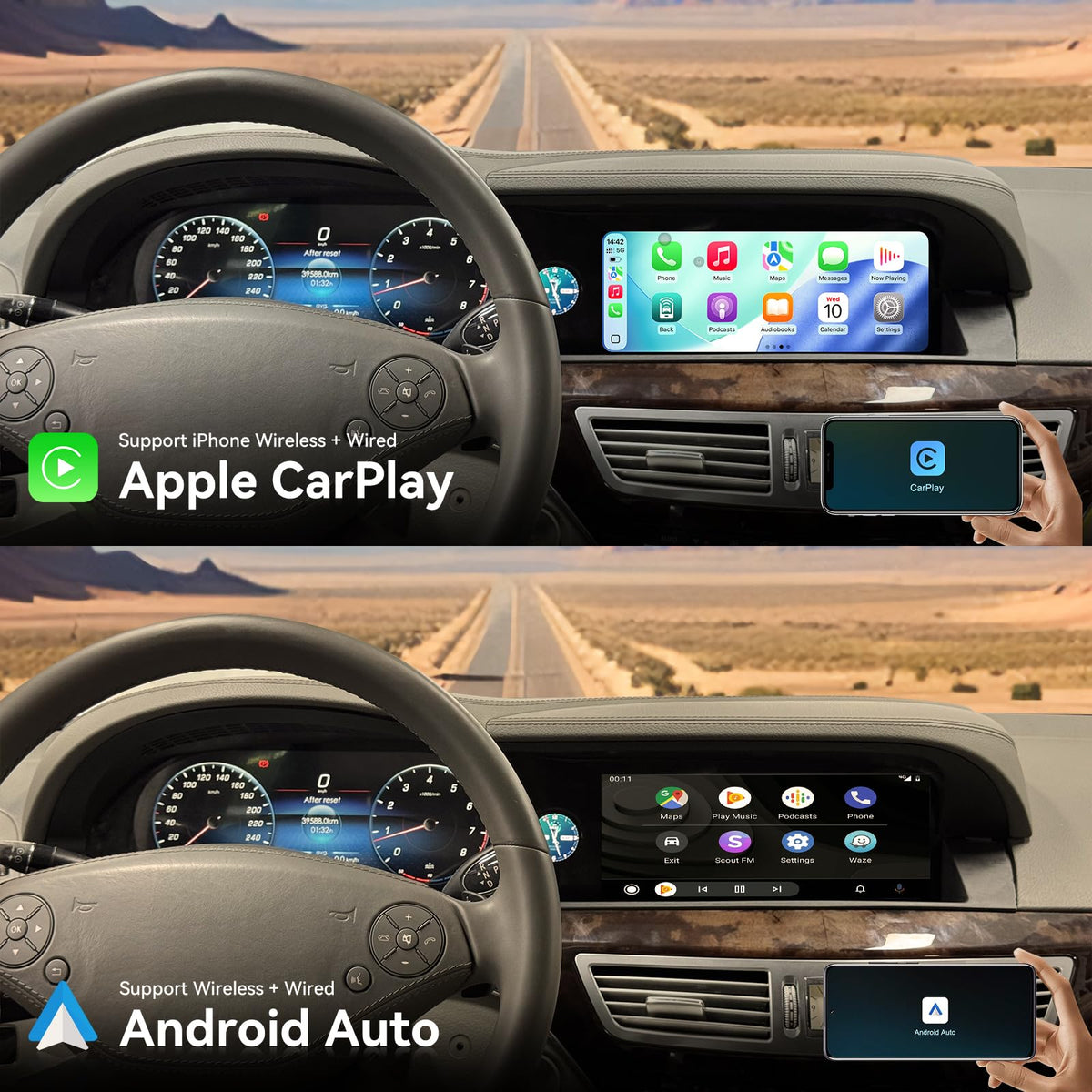 Dual 12.3 inch Triple Screen Display Radio for Mercedes W221 2006-2013