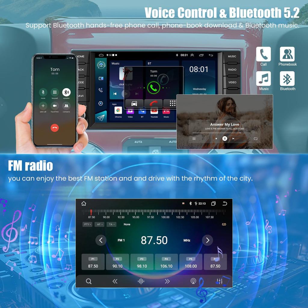 Car Radio Stereo for Jeep Wrangler JK 2007-2018,for Dodge Grand Caravan 2008-2020, for Chrysler Town & Country 2008-2016, Android 15.0 (4G RAM 64G ROM) with Wireless Carplay& Android Auto