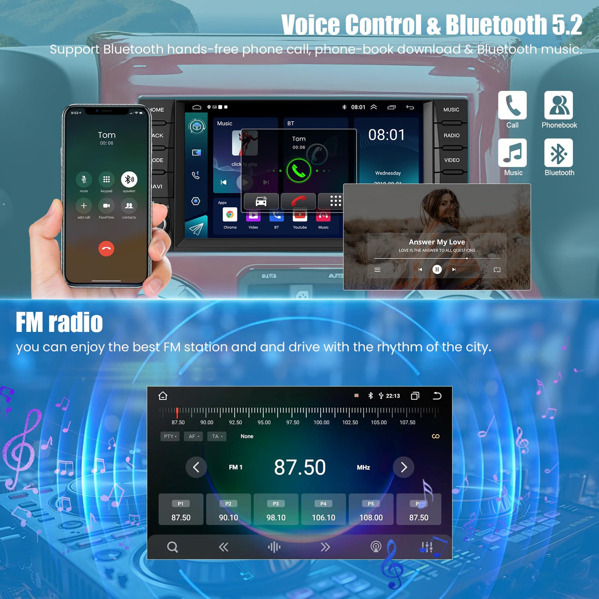 Car Radio Stereo for Jeep Wrangler JK 2007-2018,for Dodge Grand Caravan 2008-2020, for Chrysler Town & Country 2008-2016, Android 15.0 (4G RAM 64G ROM) with Wireless Carplay& Android Auto