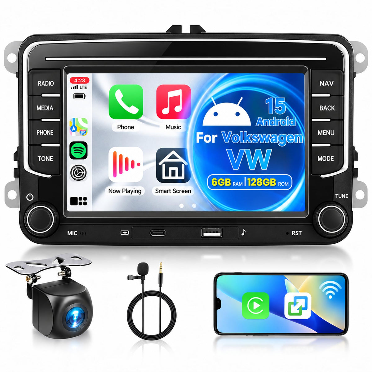 Hodozzy 6G+128G 8-Core Car Radio for Volkswagen VW Jetta Passat Golf Beetle