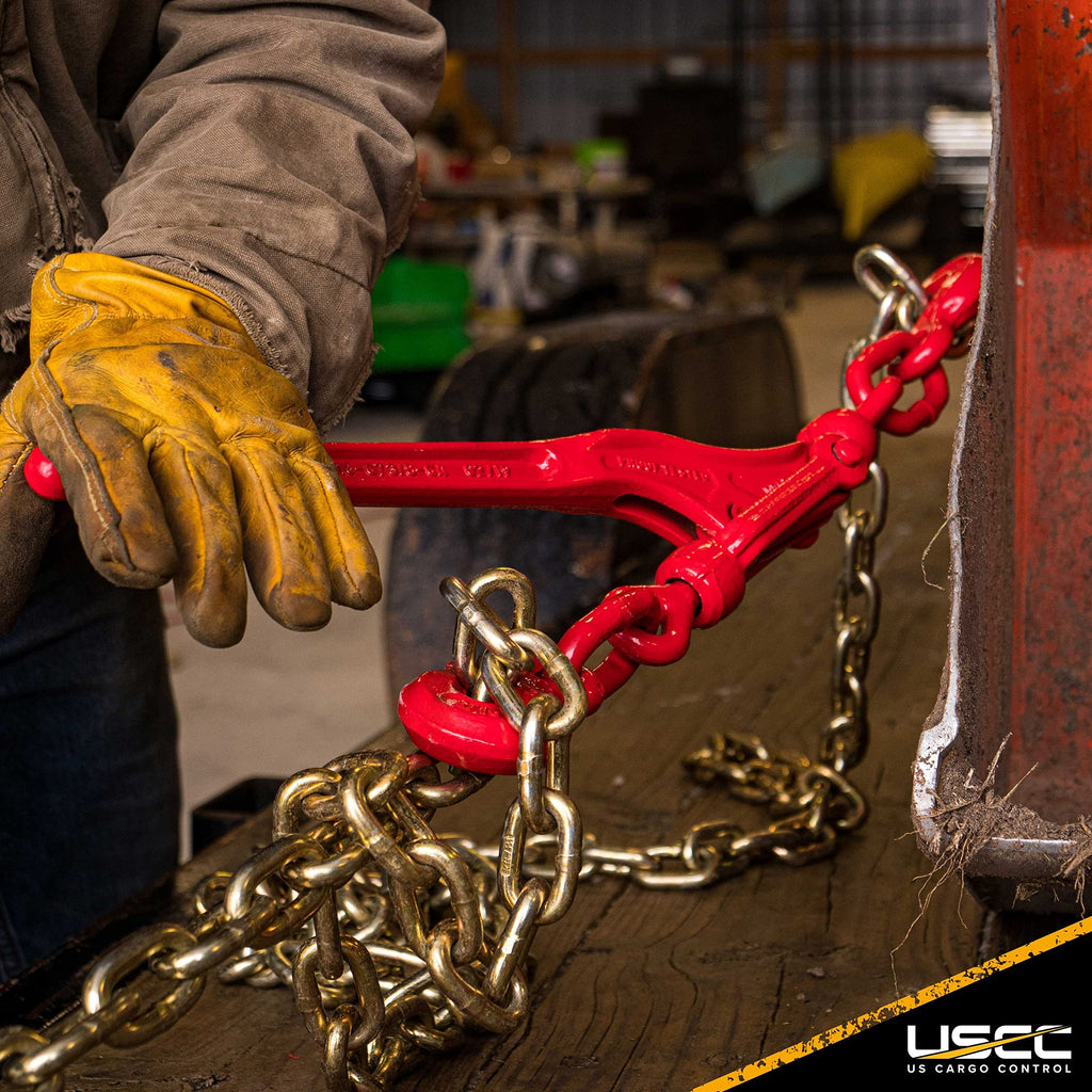 US Cargo Control Load Binders for 5/16 Inch Grade 70 Chain and 3/8 Inch Grade 43 Chain - 5,400 LBS Working Load Limit, (4-Pack) Lever-Style Chain Binders, Ratcheting Design for Easy Tightening