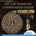 Transport Binder Chains 50 Pack, 3/8" x 20 Ft Heavy Duty Logging Tie Downs with G70 Clevis Grab Hooks