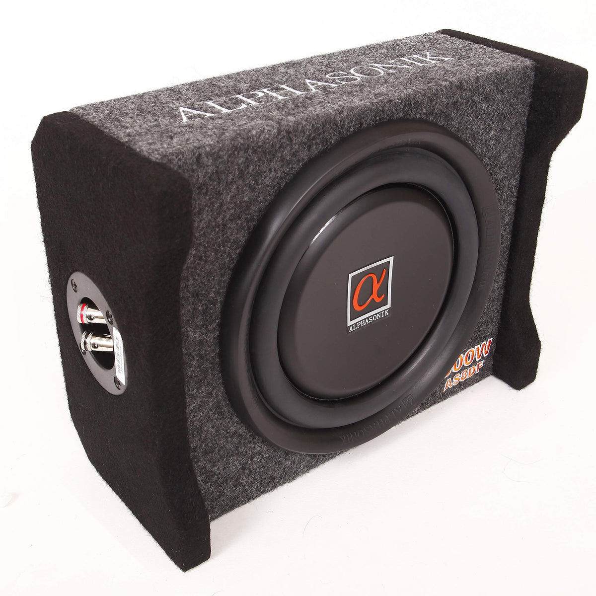 Alphasonik AS80A 8" 600 Watts with a Built-in Amplifier Down-Firing Shallow Mount Enclosed for Tight Spaces in Cars and Trucks, Slim Thin Loaded Subwoofer Air Tight Sealed Bass Enclosure