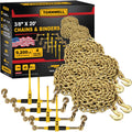 20ft Chain and Binder Kit 3/8in-1/2in, G70 Chains Ratchet Load Binders 9200lbs Working Strength, (4) Ratchet Binders and Chains, (4) 3/8in x 20ft G70, for Truck, Tie Down, Hauling, Towing