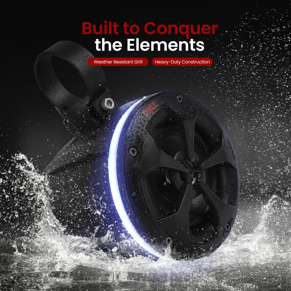 Pyle Waterproof Off-Road Speakers - 2-Way 800W 4 Inch Marine Grade Wakeboard Tower Speaker System Full Range Outdoor Audio Stereo Speaker w/RGB Lights - ATV, UTV, 4x4, Jeep, Watercraft, Boat (2 Pair)